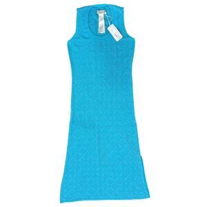Falconeri Blue Anise Long Crochet Tank Side Slit Midi Dress size M NEW Tags